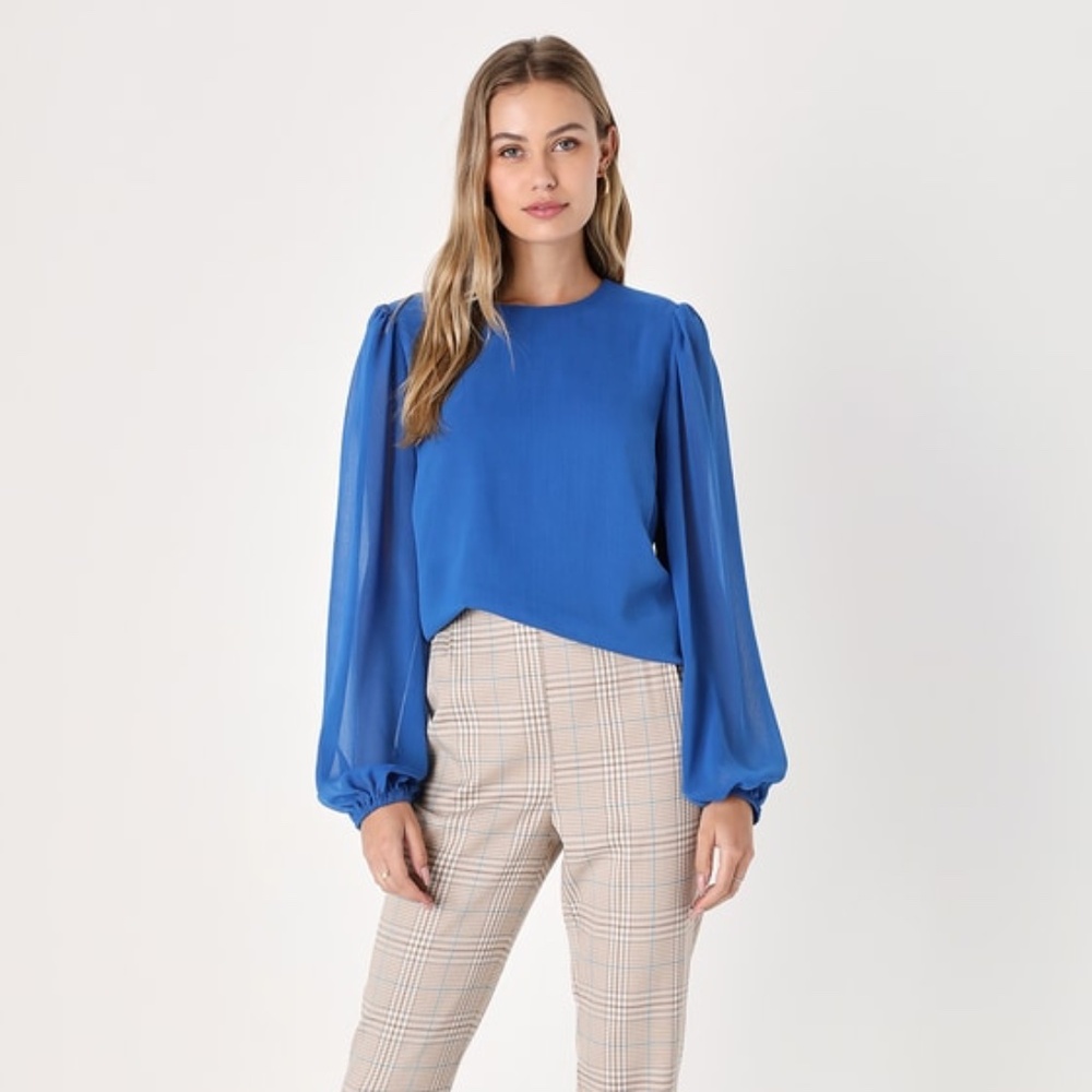 Lulus Perpetual Poise Blue Balloon Sleeve Top - Size S